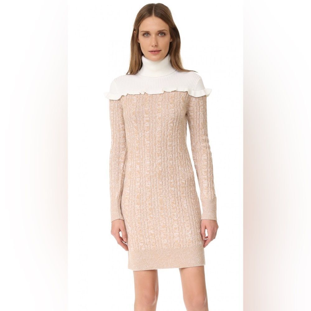 Club Monaco Turtleneck Sweater Dress Panthea Ruffle Yoke Cable Knit Midi